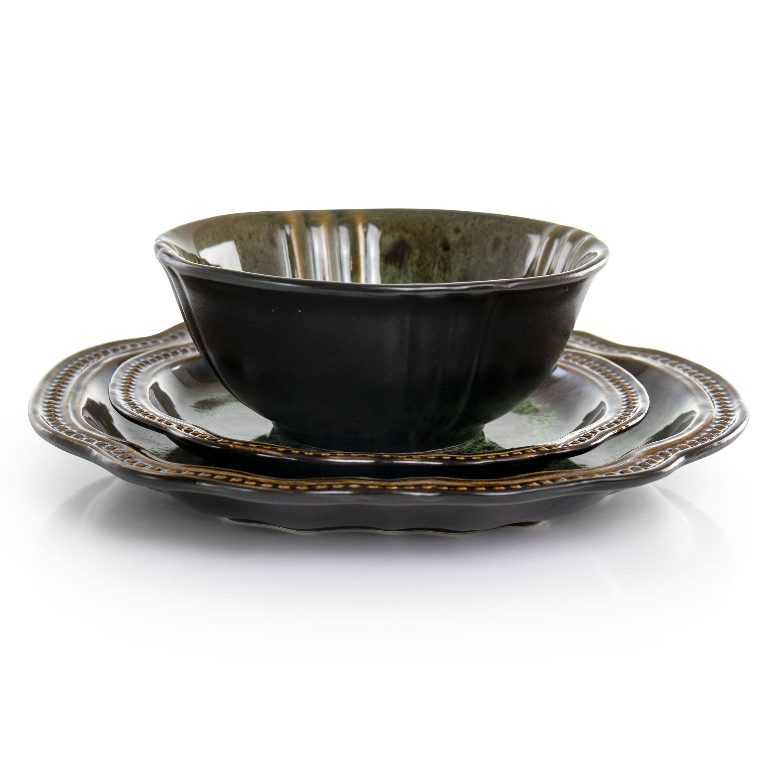 Alt View 1. Elama - Elama Jade Waves 16 Piece Stoneware Dinnerware Set in Green - Green.