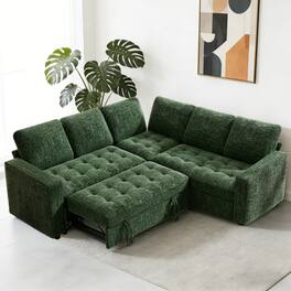 Dyonery - 80" Sectional Sleeper Sofa with Pull Out Couch,Modern 5 Seat L Shaped Modular Couch,Sectionals Modular Sofa with Storage - Green