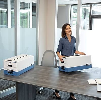 Alt View 4. Bankers Box - Bankers Box Liberty Heavy-Duty Corrugated File Storage Boxes, String & Button, Letter Size, White/Blue, 12/Carton - White and Blue.