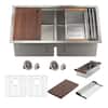 Front. Boyel Living - 33 in. Undermount Double Bowl 18-Gauge Brushed Stainless Steel Kitchen Sink with Cutting Board and Accessories - Silver.