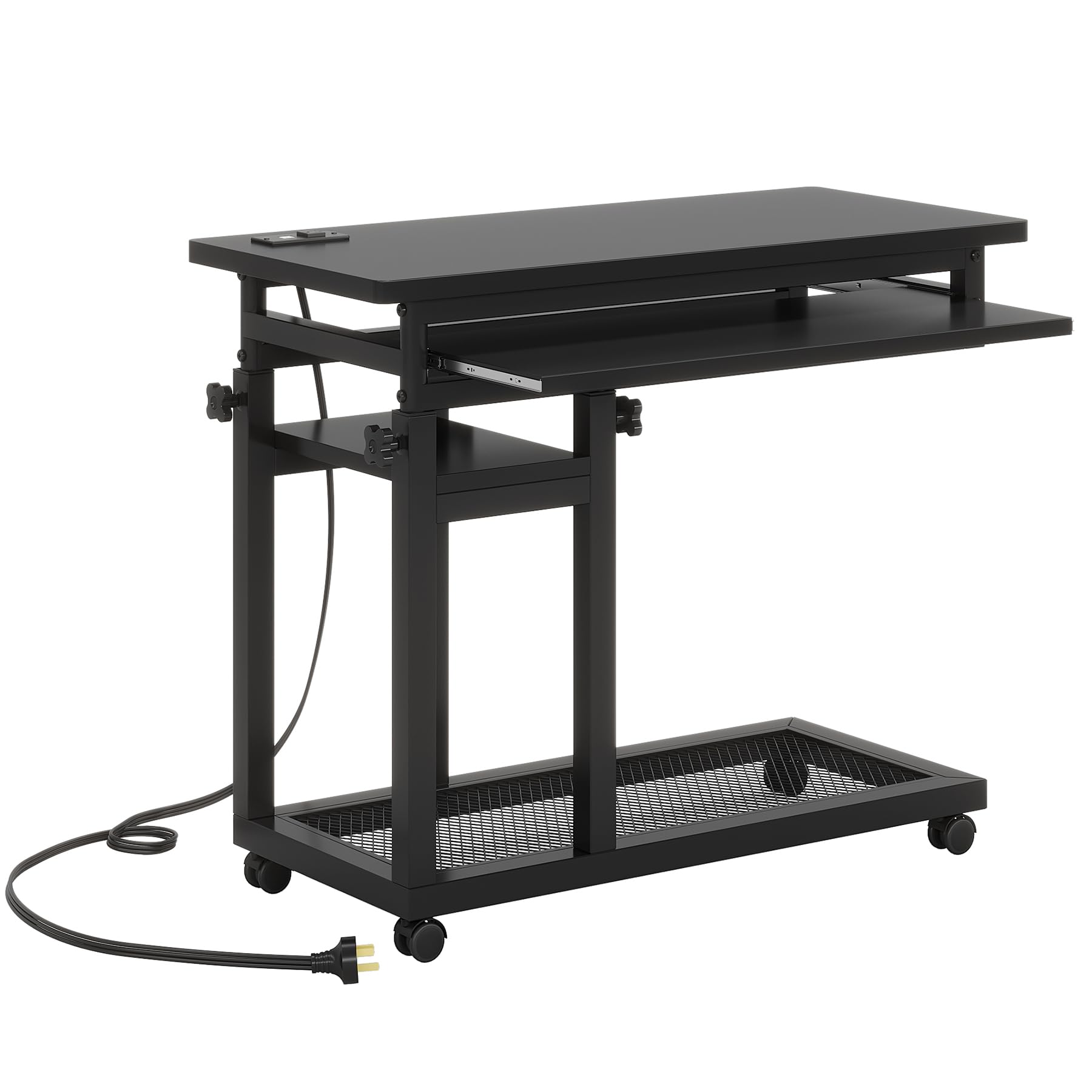Alt View 4. Tribesigns - 31.5-Inch Mobile Laptop Desk with Power Outlets and Wheels for Home Office Work, Study or Computer Tasks - Black.