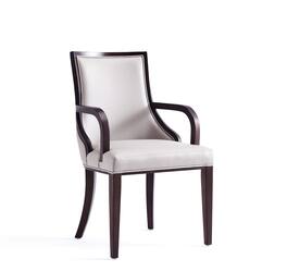 Manhattan Comfort - Grand Traditional Wood Upholstered Dining Chair with Arms - Light Gray