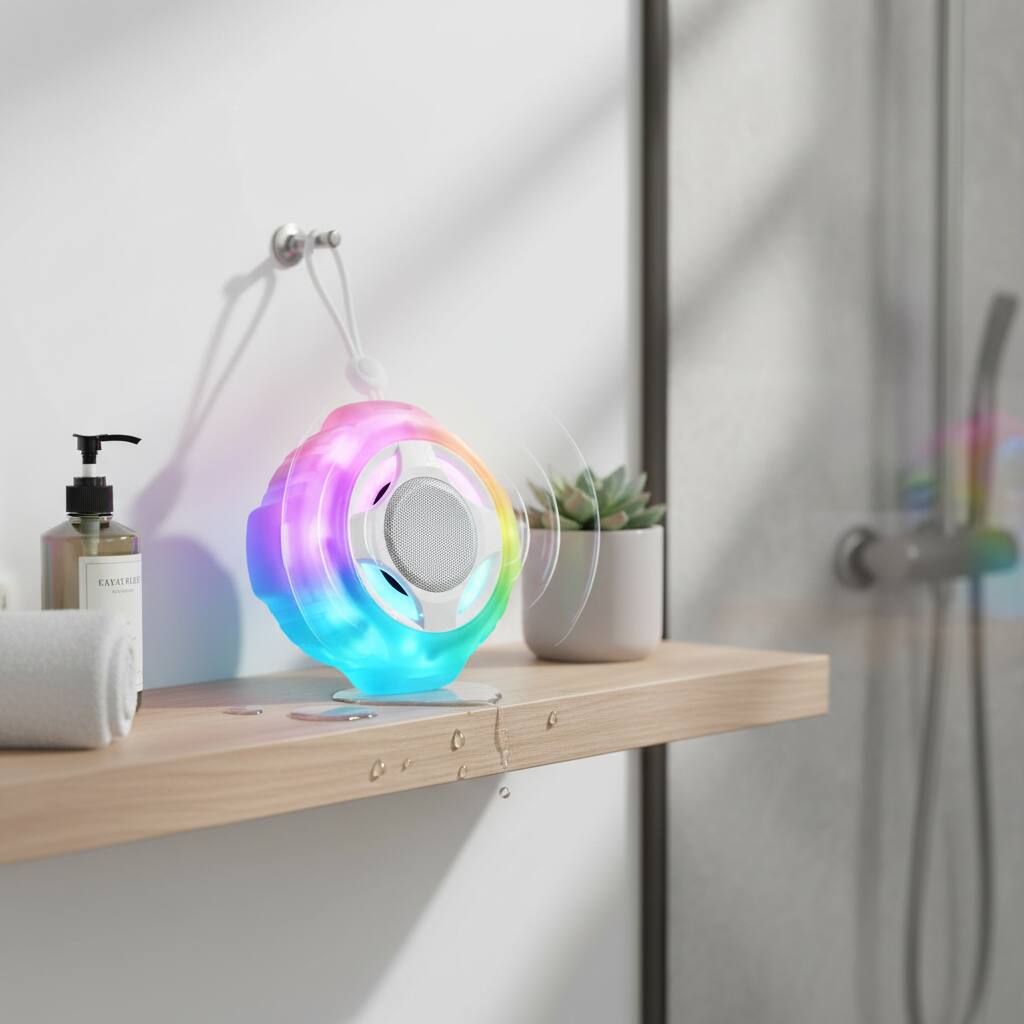 Alt View 1. Dazzed Corner - IPX7 Waterproof Shower Bluetooth Speaker, Floating, LED Light - Crystal.