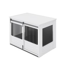 New Age Pet - ECOFLEX Barn Door Dog Crate End Table - Antique White X-Large