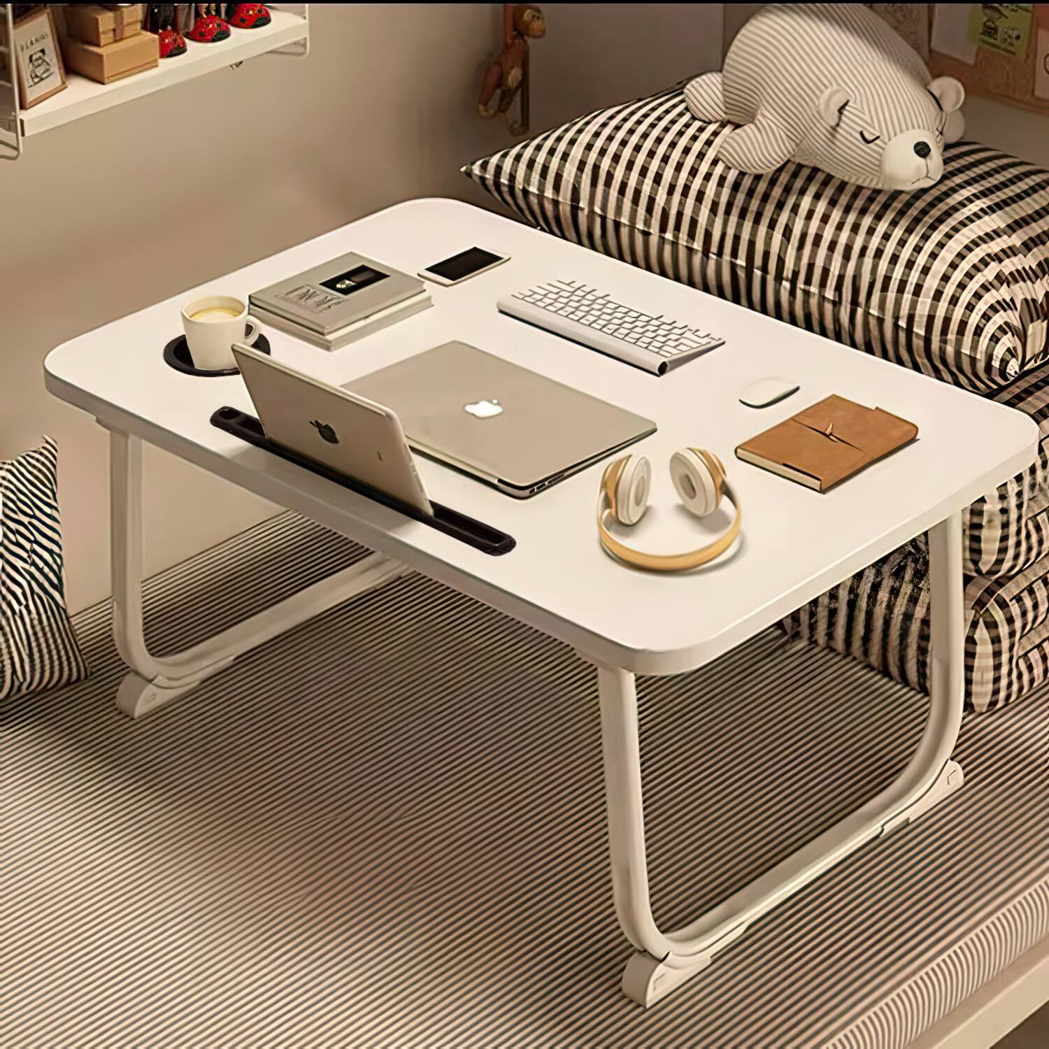 Angle. FC Design - 2 Pack XL Foldable Laptop Computer Table, Breakfast Serving Bed Tray, Lap Desk with Foldable Leg.