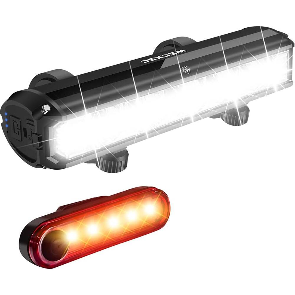 Front. RTMB - 3000-Lumen Bike Light Set, 5-LED Headlight & Taillight, Waterproof - Black.