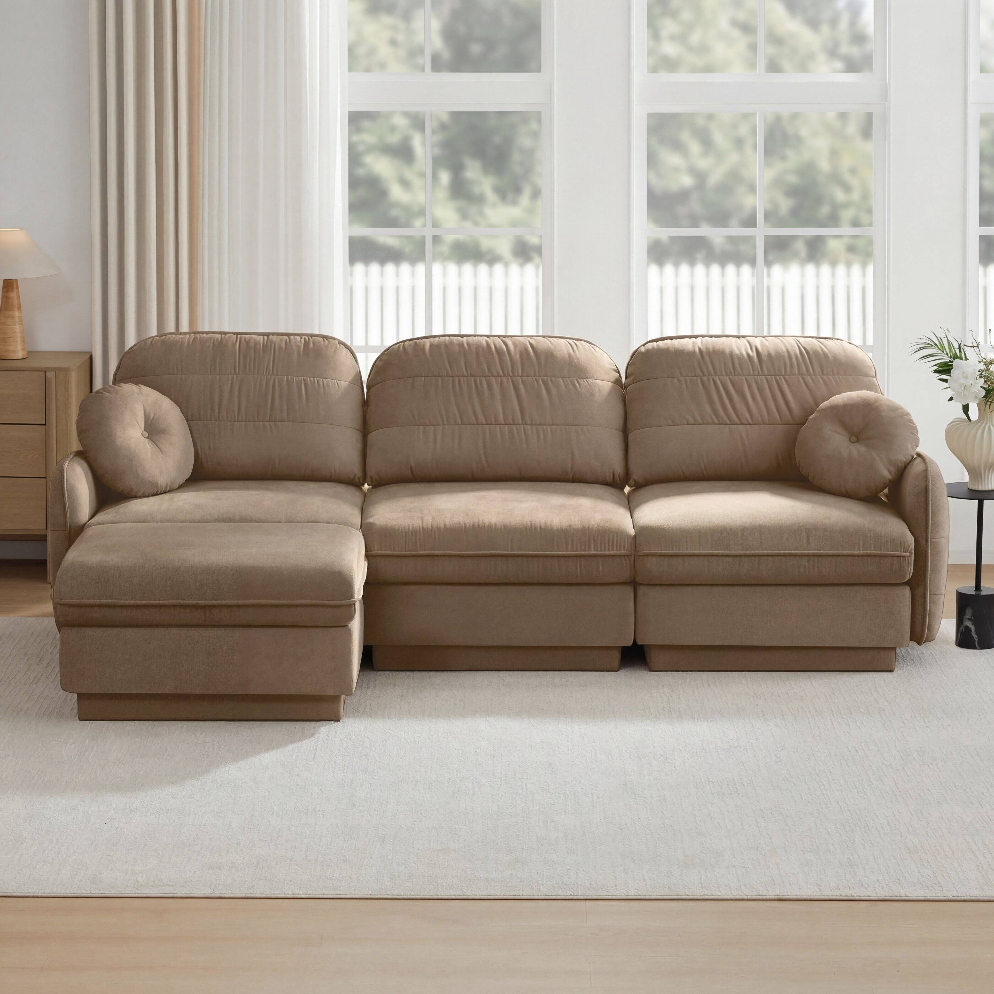 Angle. LOVMOR - 105 inch Chenille Couch L Shaped Deep Seat Storage Ottoman Anti Slip For Living Room Apartment Lounge Plush TV - Light Coffee.