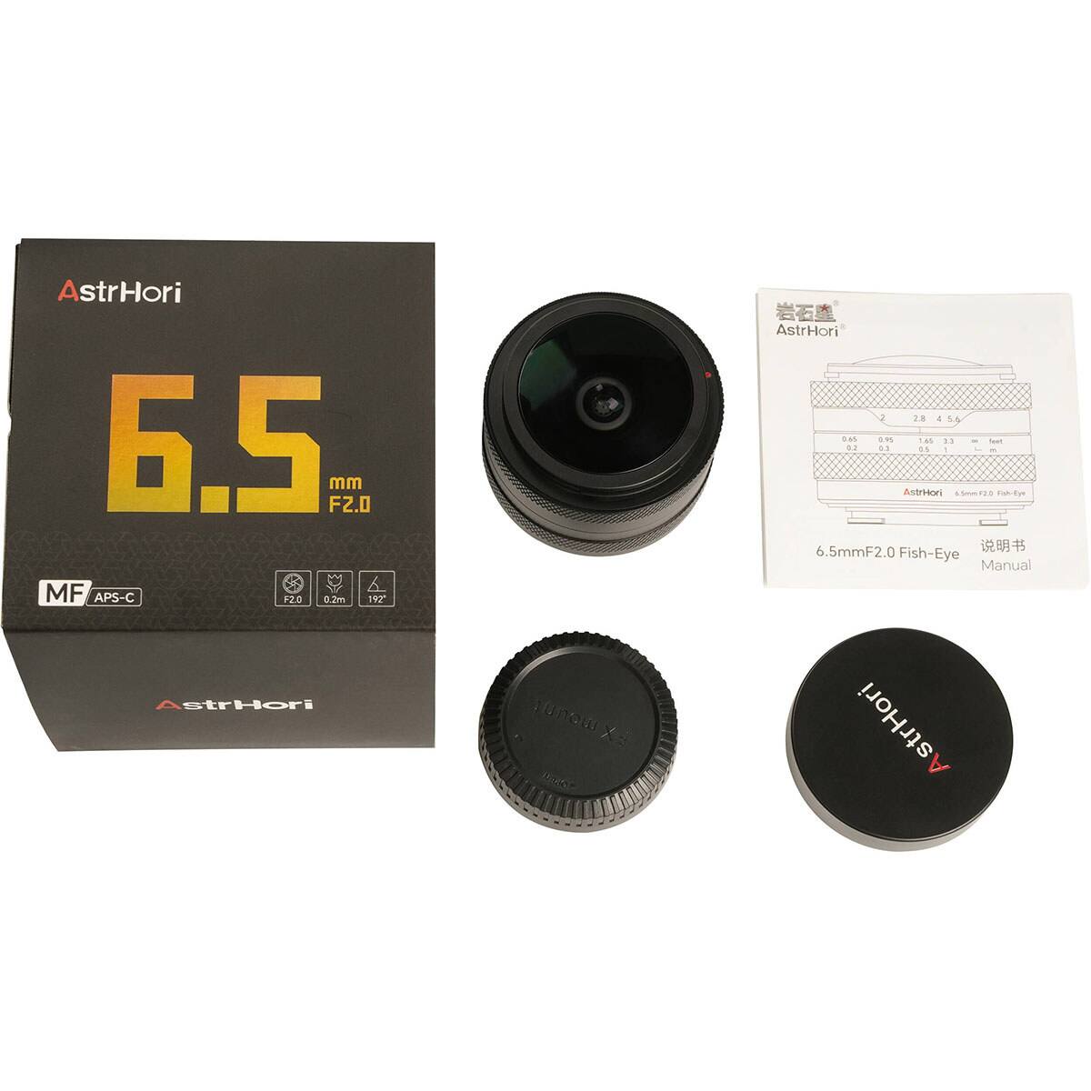 AstrHori 6.5mm F2.0 Fish-Eye  
APS-C  
MF  
0.2m  
192°  
FX mount  
AstrHori 2 2.8 1 5.6 0.65 0.95 1.65 13 feet 32 0.1 0.5 1  
M  
AstrHori 6.5mm F2.0 Fish-Eye Manual