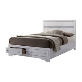 Manhattan Lane - Cevy Full Size Bed, Footboard Drawers, White Wood w Glitter Accents - White, Silver
