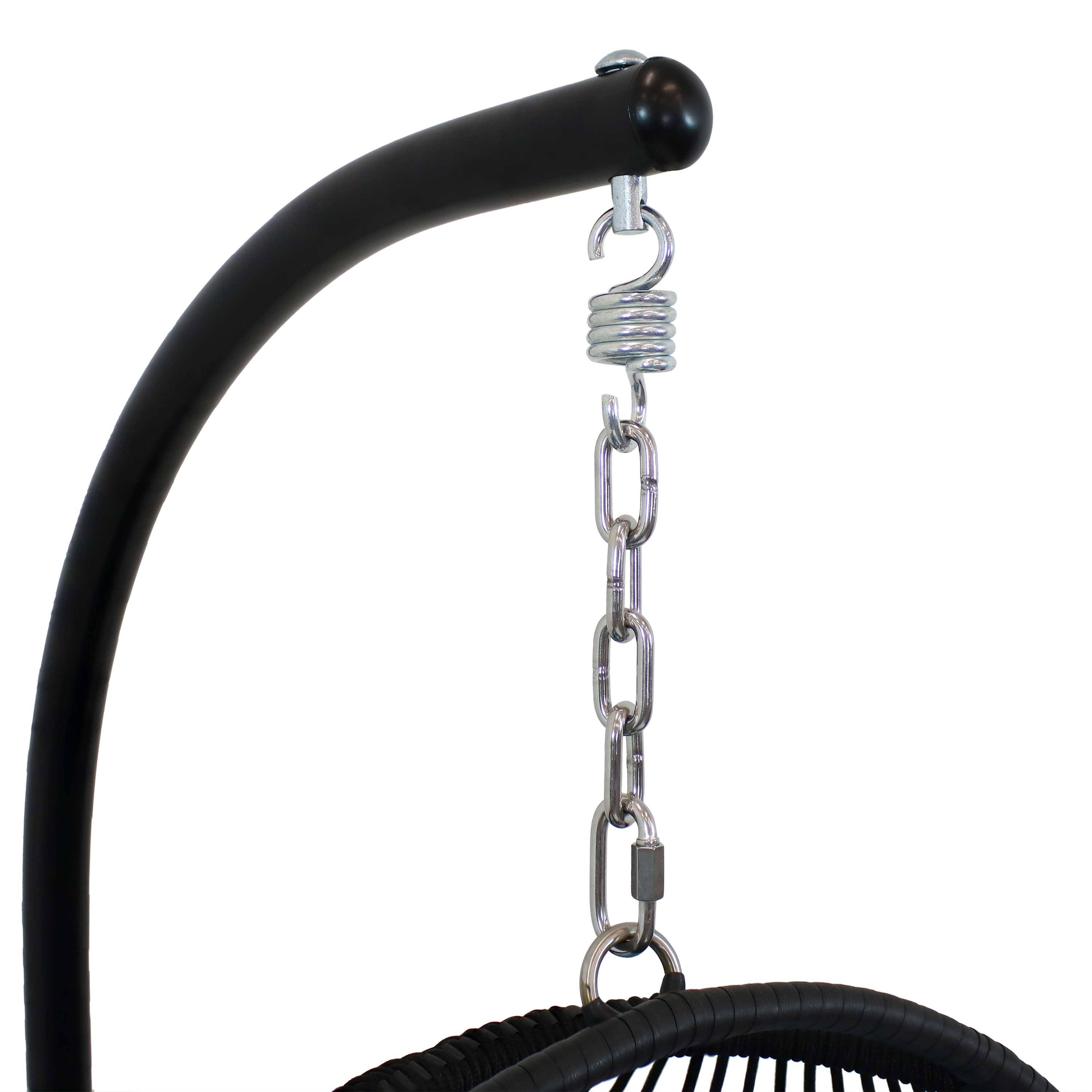 Alt View 7. Sunnydaze - Resin Wicker Hanging Egg Chair with Steel Stand/Cushions - Gray.