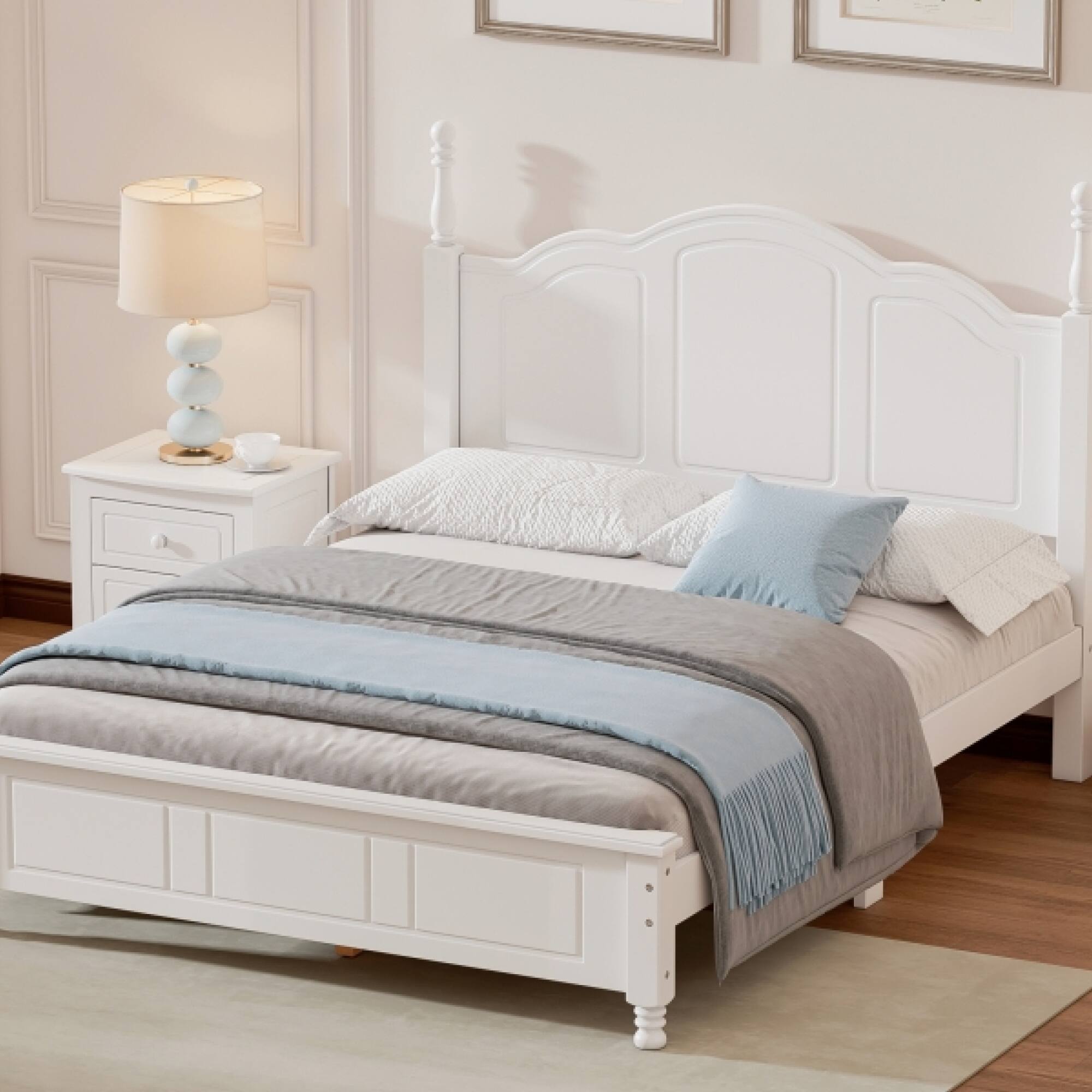 Alt View 7. GOODSILO - Full Size Wood Platform Bed Frame with Wooden Slat Support, Retro Style Headboard for Enhanced Bedroom Aesthetics - White.