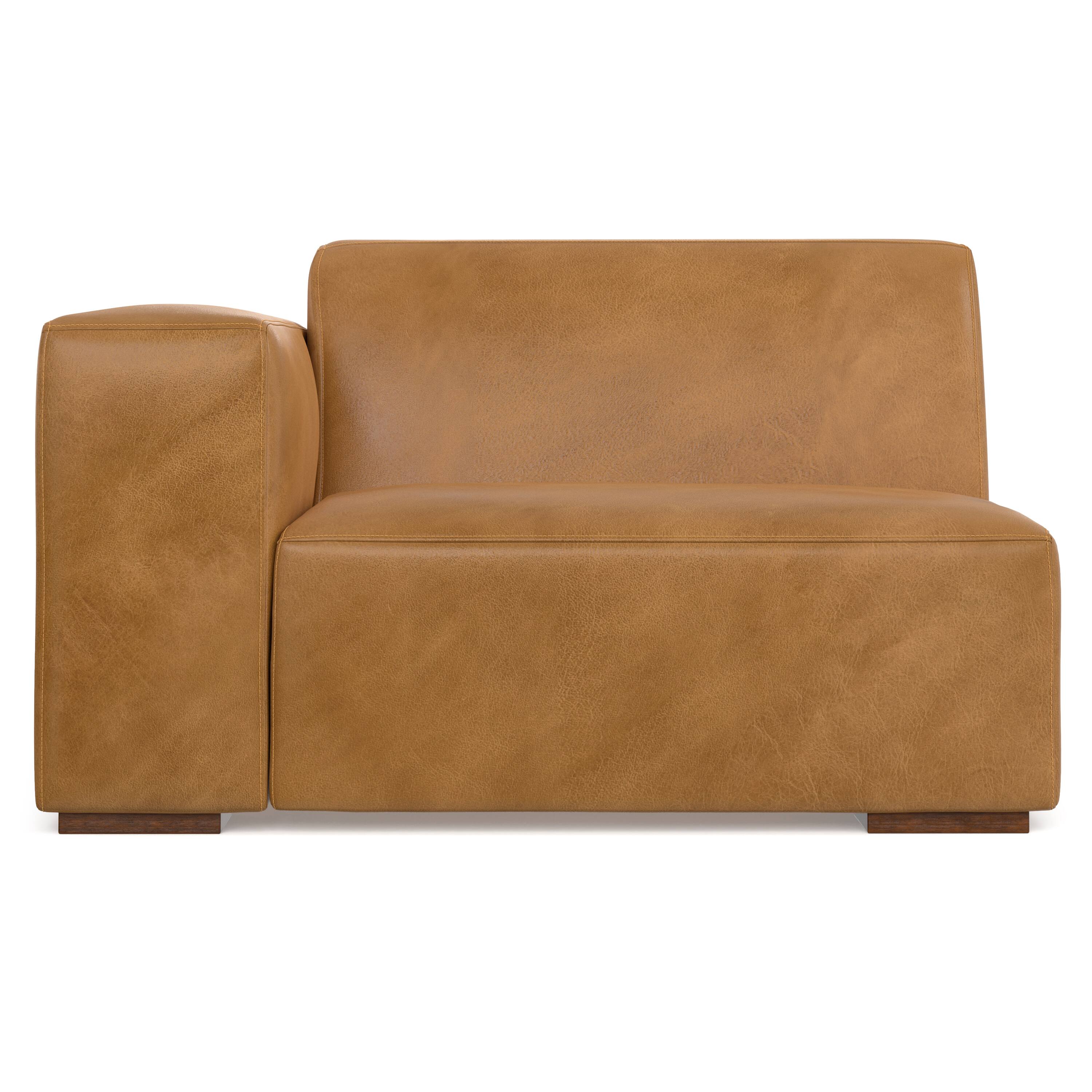 Left. Simpli Home - Rex Left-Arm Sofa Module in Genuine Leather - Sienna.