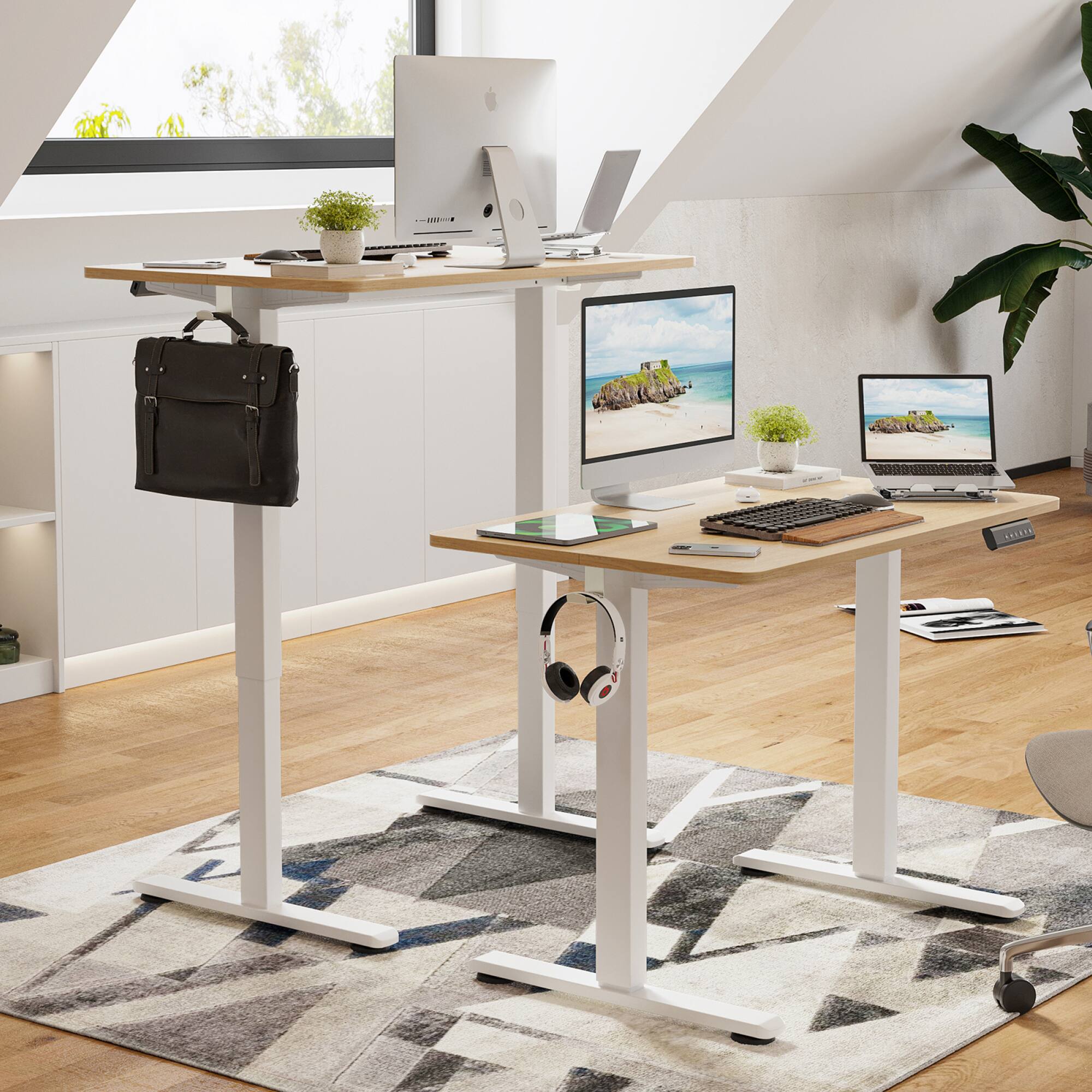 Alt View 1. GOODSILO - Electric Standing Desk Adjustable Height Sit Stand Home Office Desk with Splice Board - Natural.