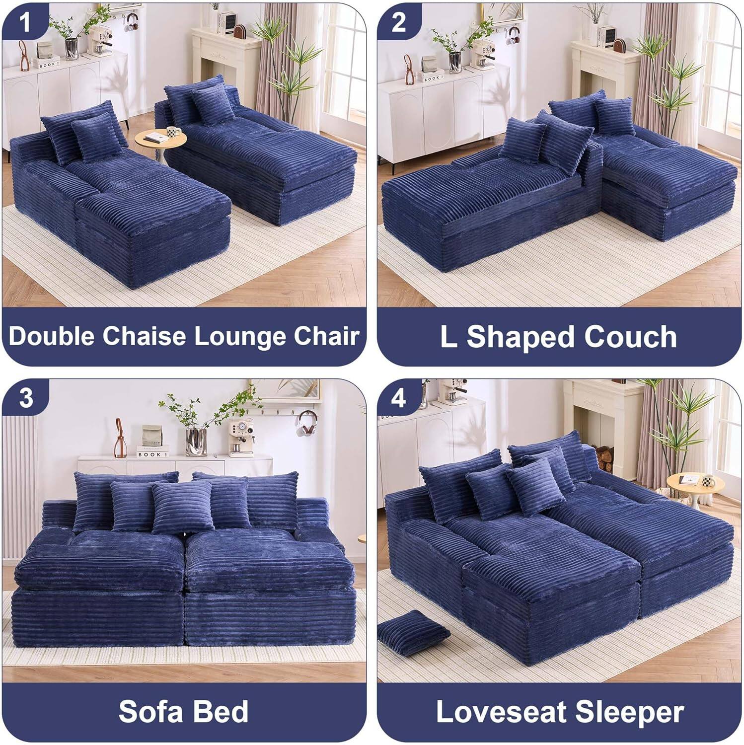 1. Double Chaise Lounge Chair  
2. L Shaped Couch  
3. Sofa Bed  
4. Loveseat Sleeper