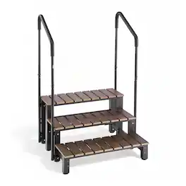 VEVOR - Hot Tub Steps with Handrail 3-Step Spa Outdoor Stairs 550lbs Capacity, 32.3in Wide Step, Steel & Plastic, Easy Assembly - Brown;Black