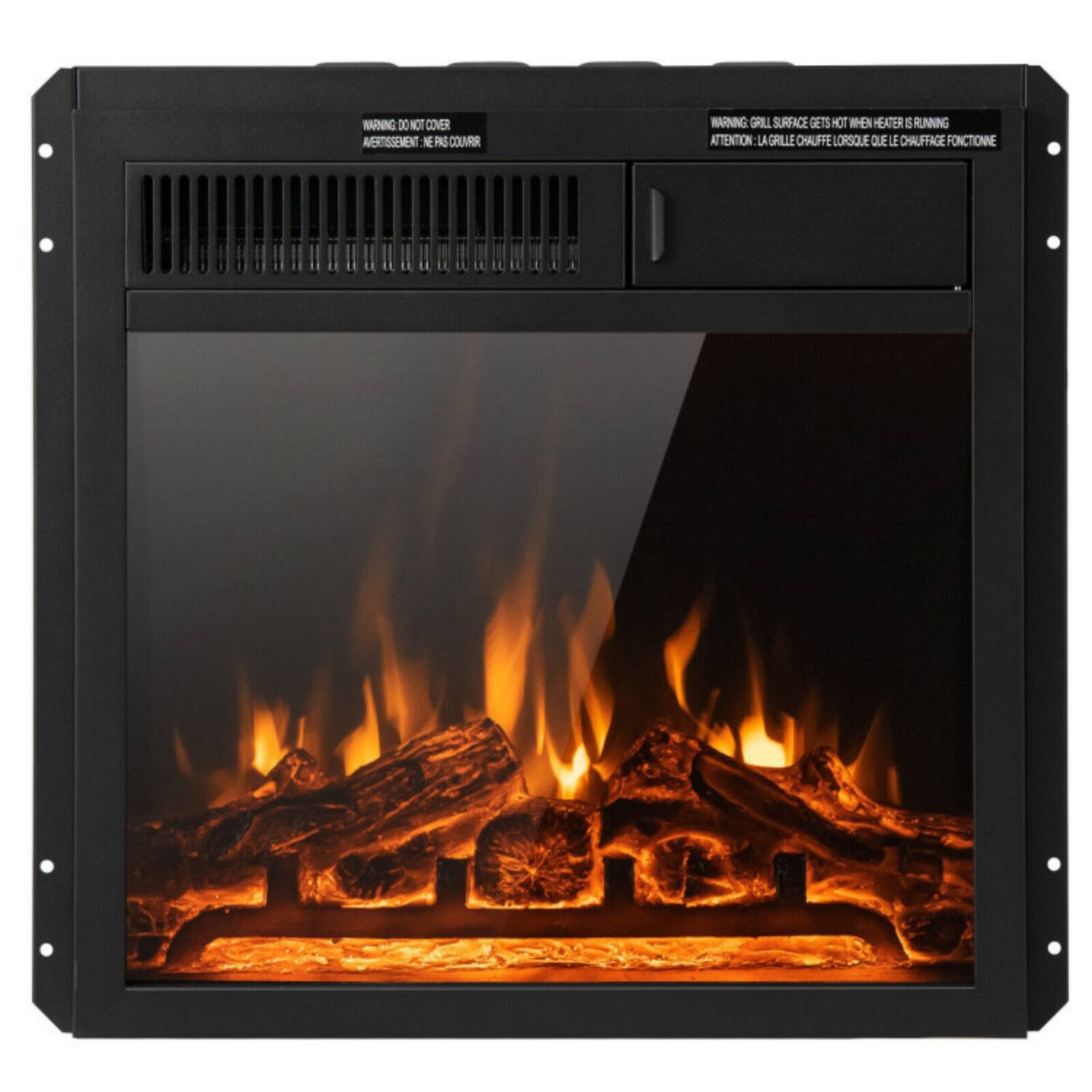 WARNING: DO NOT COVER  
AVERTISSEMENT: NE PAS COUVRIR  

WARNING: GRILL SURFACE GETS HOT WHEN HEATER IS RUNNING  
ATTENTION: LA GRILLE CHAUFFE LORSQUE LE CHAUFFAGE FONCTIONNE