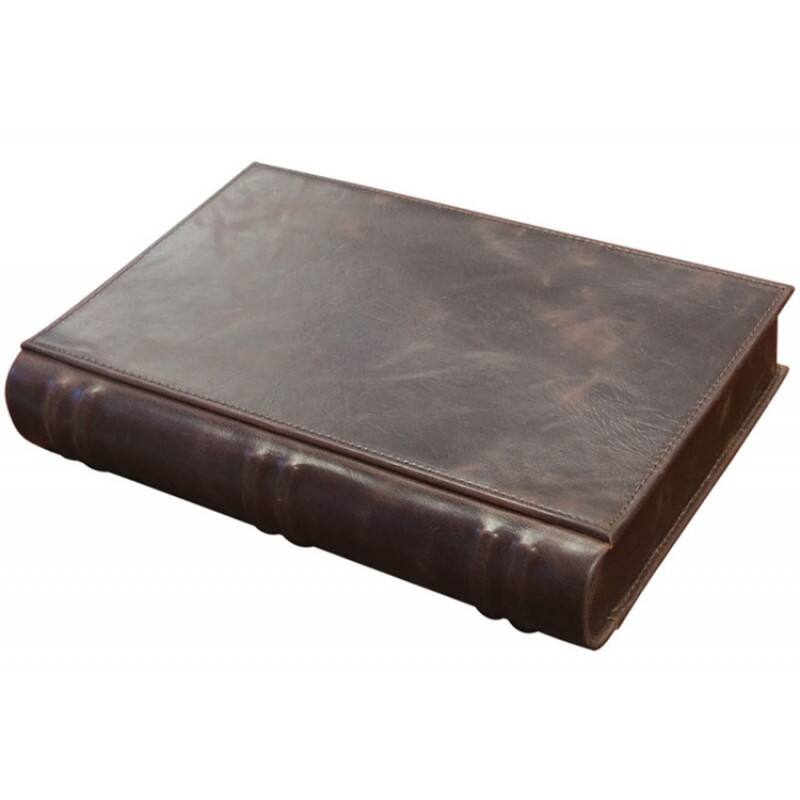 Angle. Prestige - Novelist Book Style Cigar Humidor - Brown Leather.