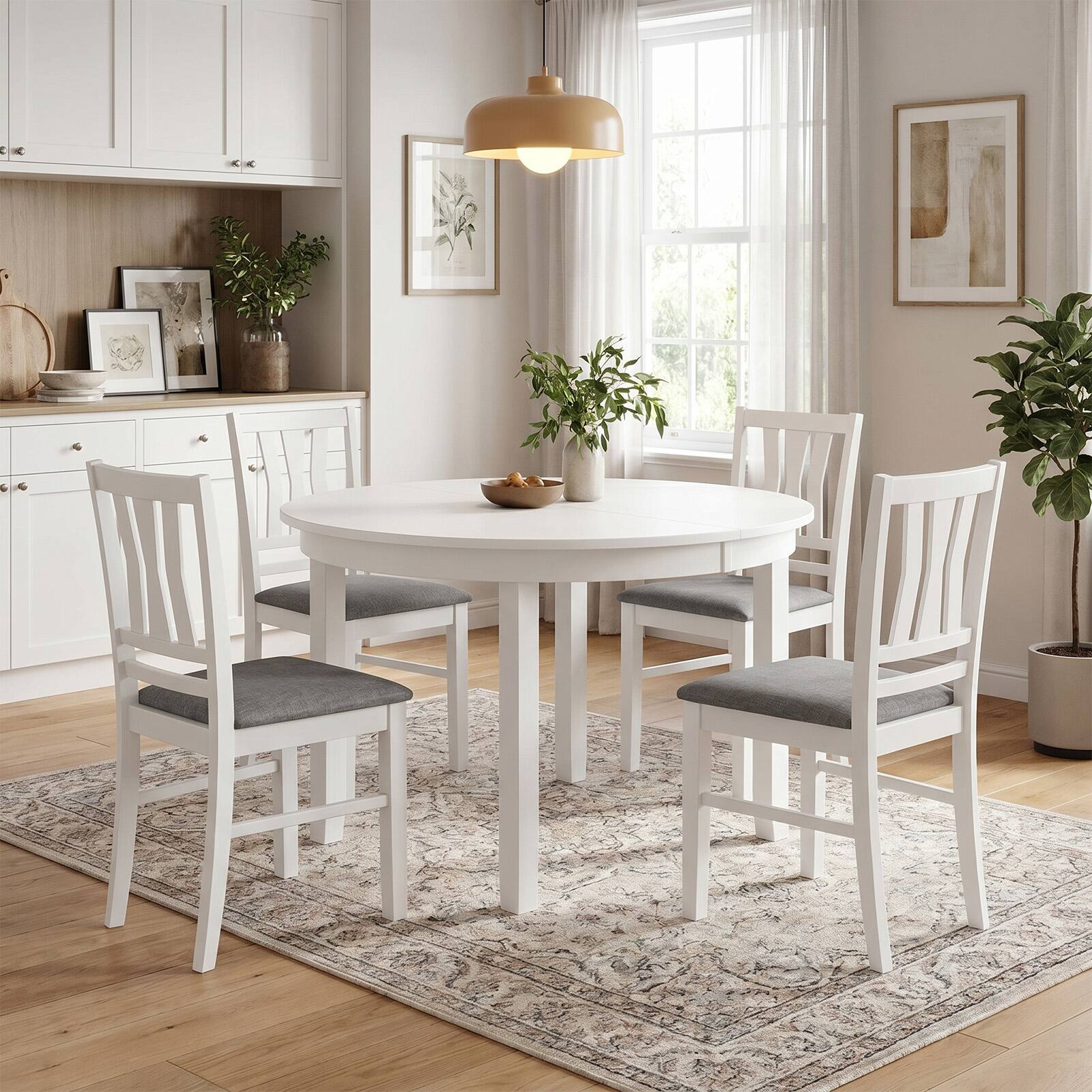 Alt View 5. Costway - Costway Dining Chairs Set of 4 with Solid Rubber Wood Frames for Dining Room, Living Room - White + Gray.