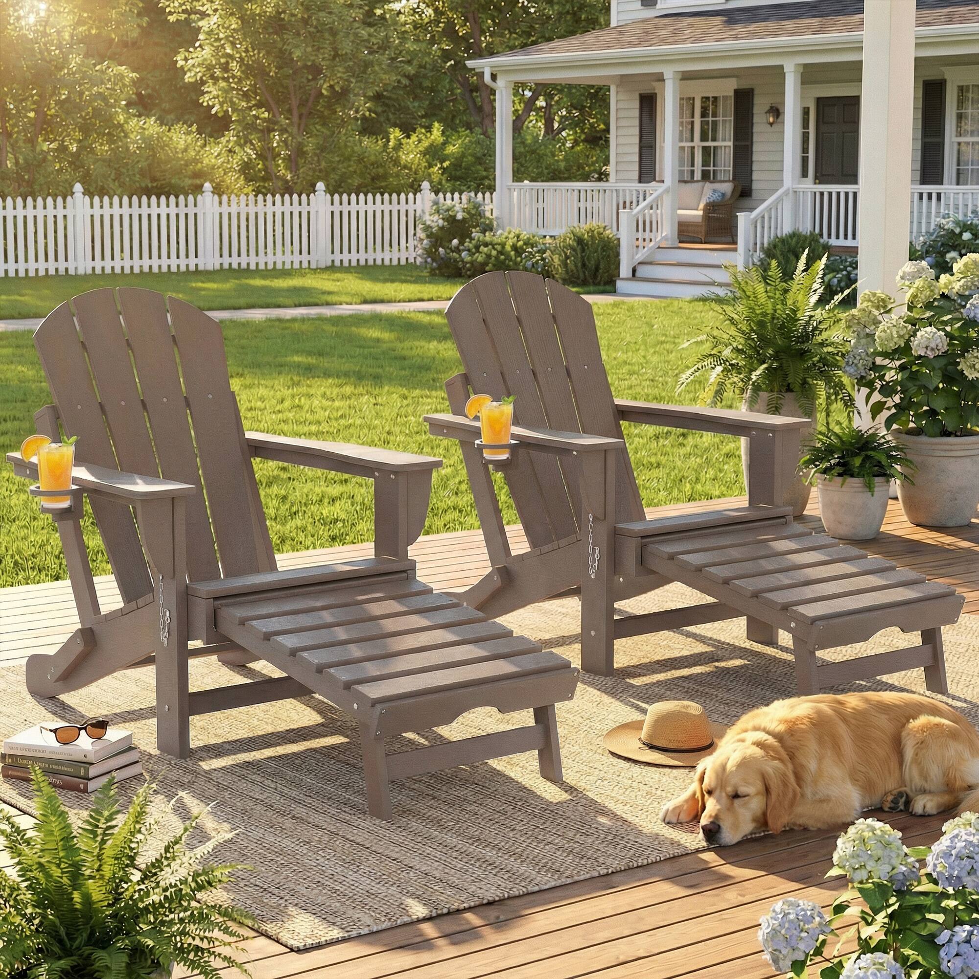 Alt View 8. Homcom - Folding Adirondack Chair Set of 2 - Brown.