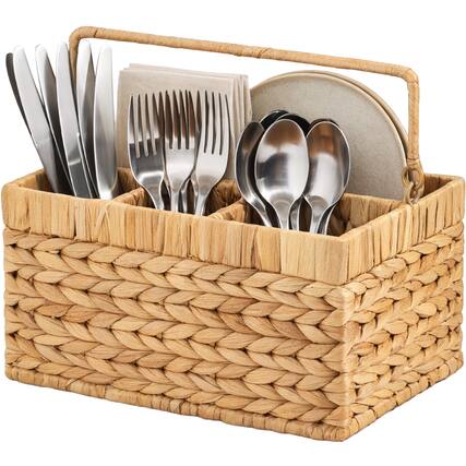 Front. Best Choice Products - Best Choice Products Utensil Caddy w/Handle - 4 Compartments, Wicker Utensil Silverware Flatware Organizer - Natural - Natural.