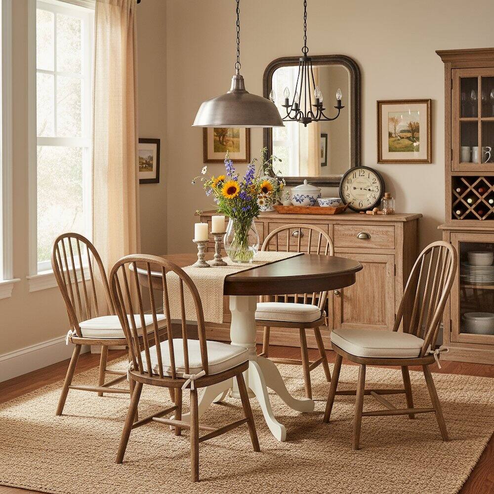 Alt View 2. FurniFact - Round Dining Table - Brown.