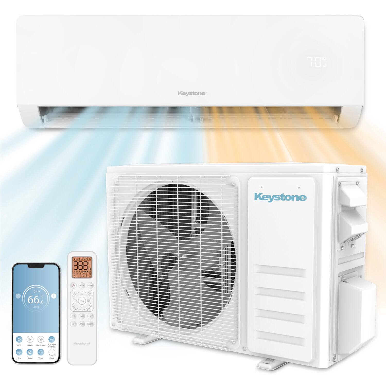 Keystone - Core 230V 1,500 Sq. Ft. 24,000 BTU Smart Mini Split Air Conditioner 24,000 BTU Heater - White