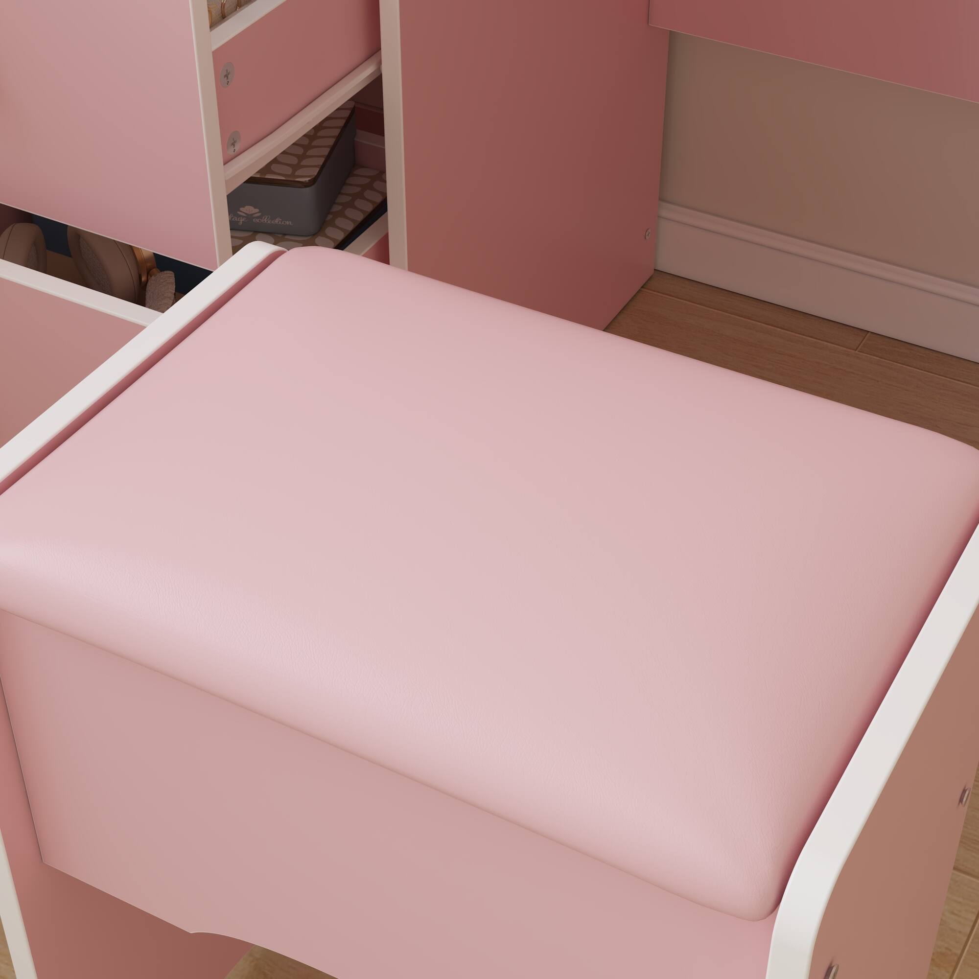 Alt View 4. Famapy - Multi-Color LED Vanity Table Set Ultimate Makeup Dresser Station with Smart Storage - Pink.