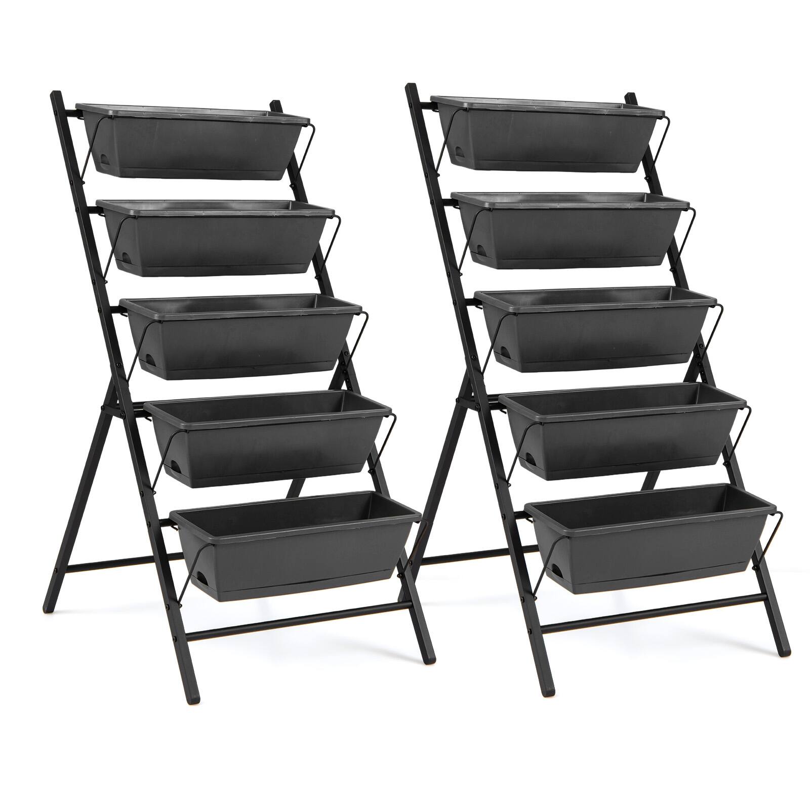 Alt View 1. Costway - Costway 2 PCS 5-Tier Vertical Raised Garden Bed with Drainage System & Removable Trays - Black.