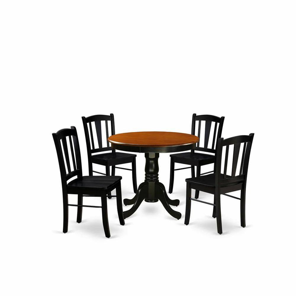 Left. East West Furniture - ANDL5-BLK-W - 5-Pc Kitchen Dining Room Set- 4 Dining Chairs and Kitchen Dining Table - Wooden Seat and Slatted Chair - Black & Cherry.