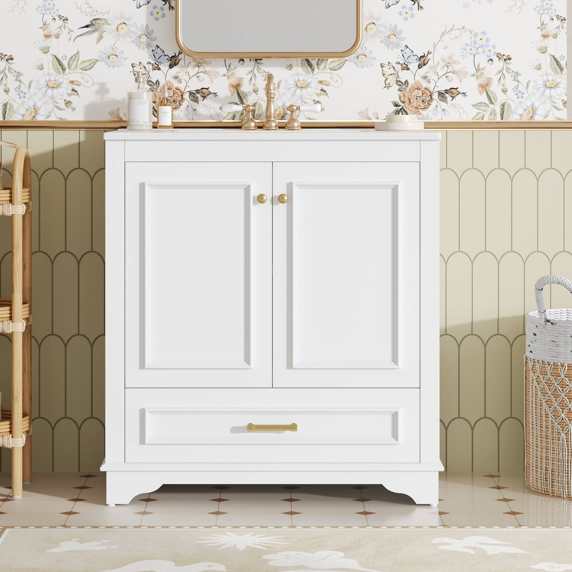 Alt View 4. Boyel Living - 30 Inch Bathroom Vanity with Ceramic Sink Solid Wood Frame White - White.