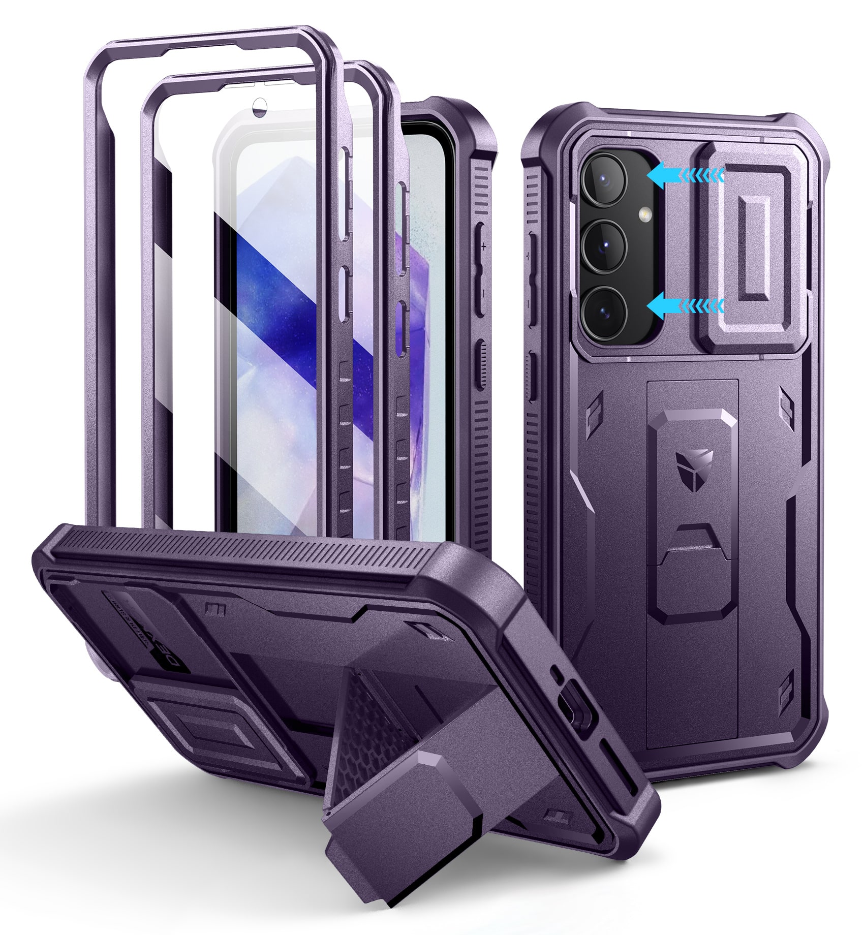 dexnor - Samsung Galaxy A55-5G Case Heavy Duty Military Grade Protection Shockproof Phone Case with Screen Protector, 6.6 inch - Phantom Purple