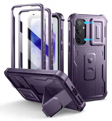Front. dexnor - Dexnor Case for Galaxy A35 ,Camera Cover, Military Grade Protection with 2 Front Frame Screen Protector,Phantom Purple - Maroon Red.