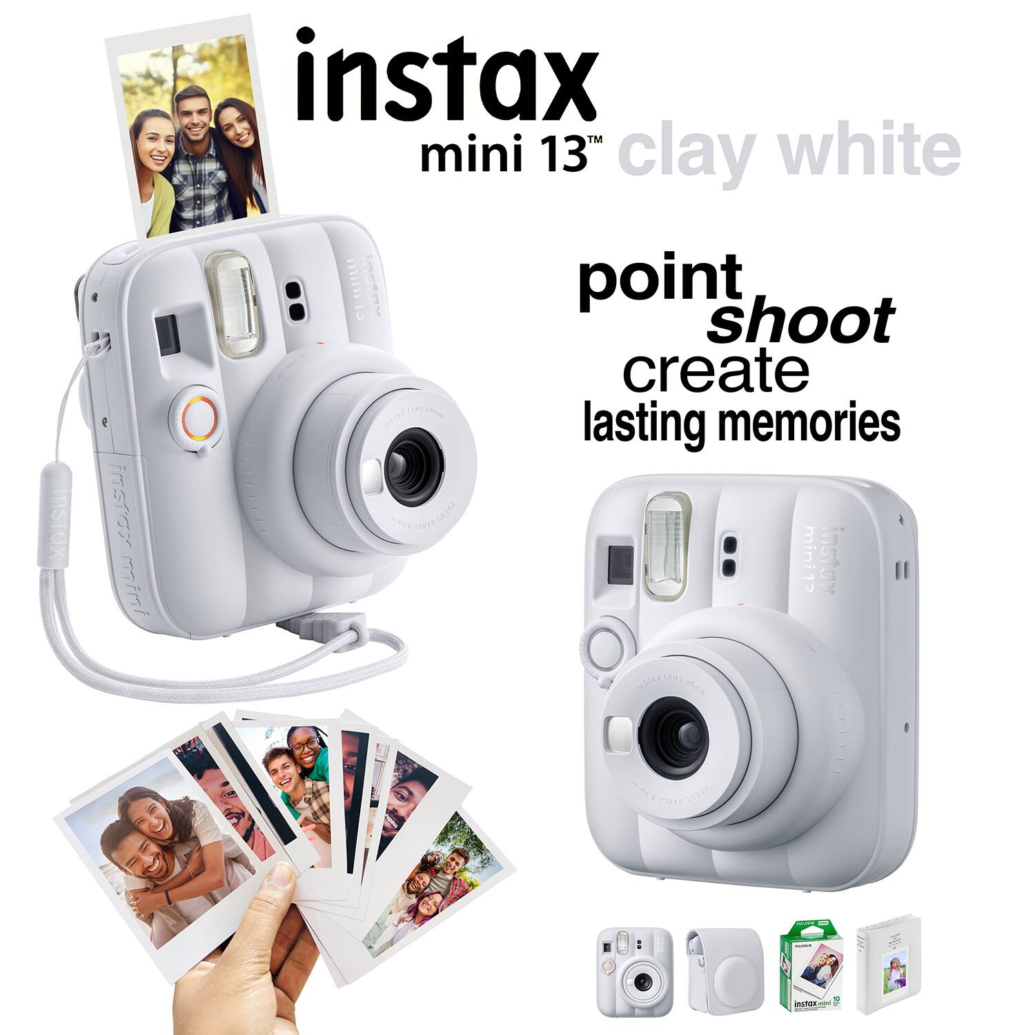 instax mini 13™ clay white point shoot create lasting memories