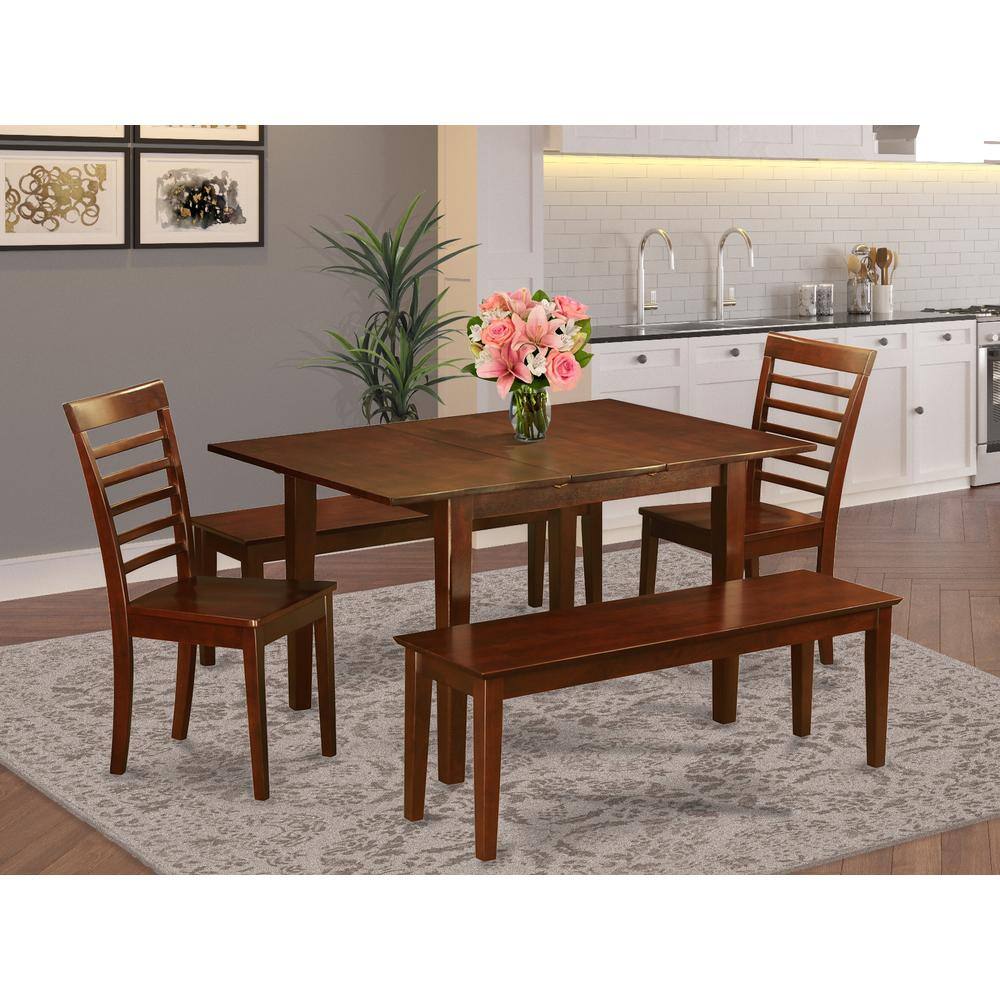 Back. East West Furniture - 5 Pc small Kitchen Table set-small Tables and 2 Kitchen Chairs and 2 Benches - Mahogany.