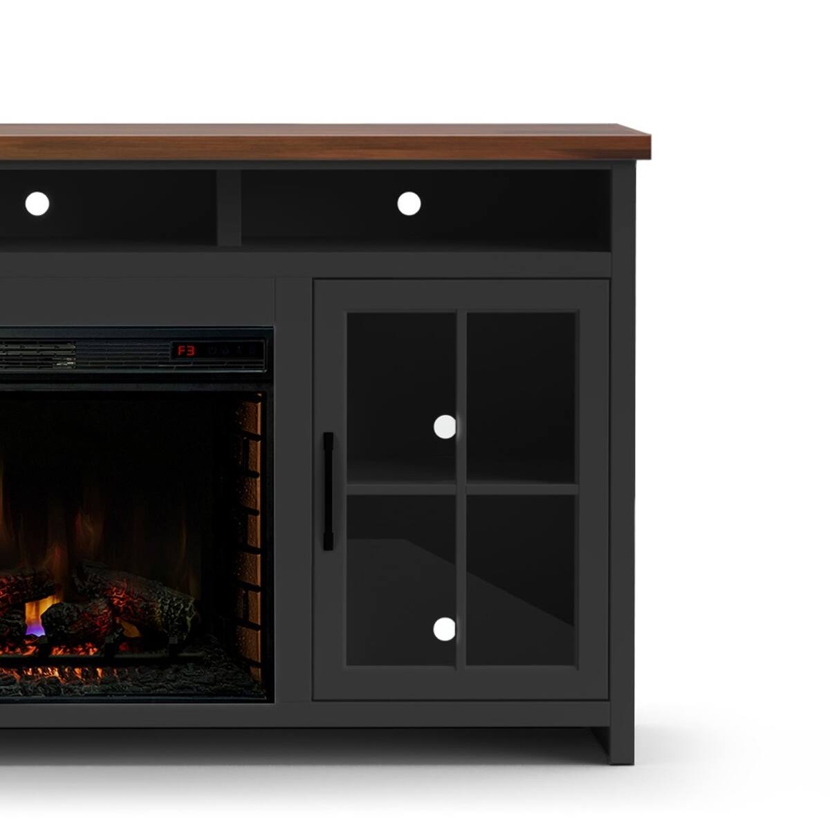 Alt View 7. Loheer - Loheer 74-Inch Farmhouse Fireplace TV Stand for 85 Inch TV with Glass Doors, Black - Black.
