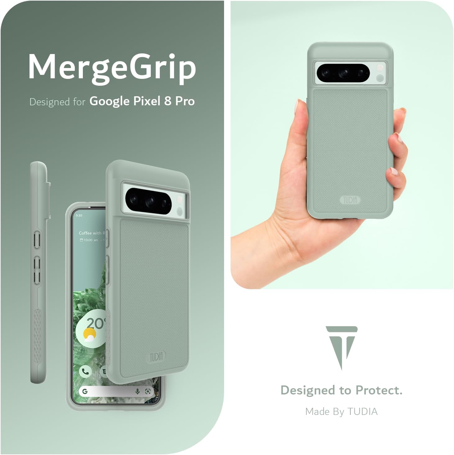 MergeGrip  
Designed for Google Pixel 8 Pro  

Coffee with R  
10:00 am  

20°  

Designed to Protect.  
Made By TUDIA