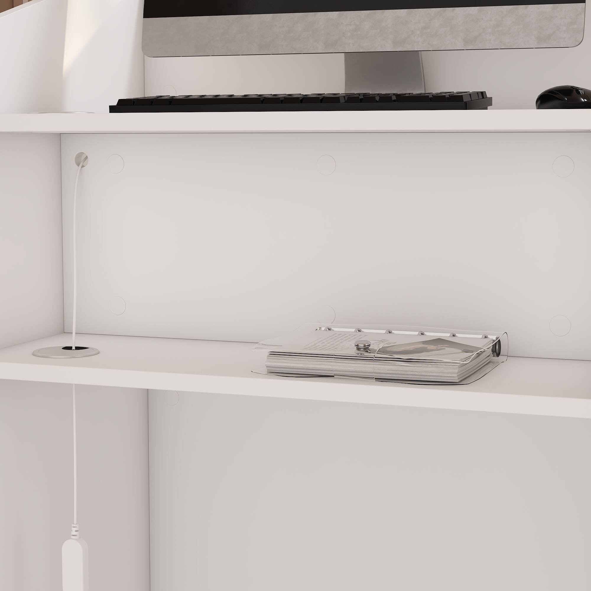 Alt View 4. Famapy - Small Reception Desk with LED Light, White Podium Stand for Salon, Modern Checkout Counter for Small Business. - White.