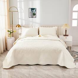 MarCielo - 2/3 Piece 100% Cotton Oversized Bedspread Lightweight Quilt Set - White