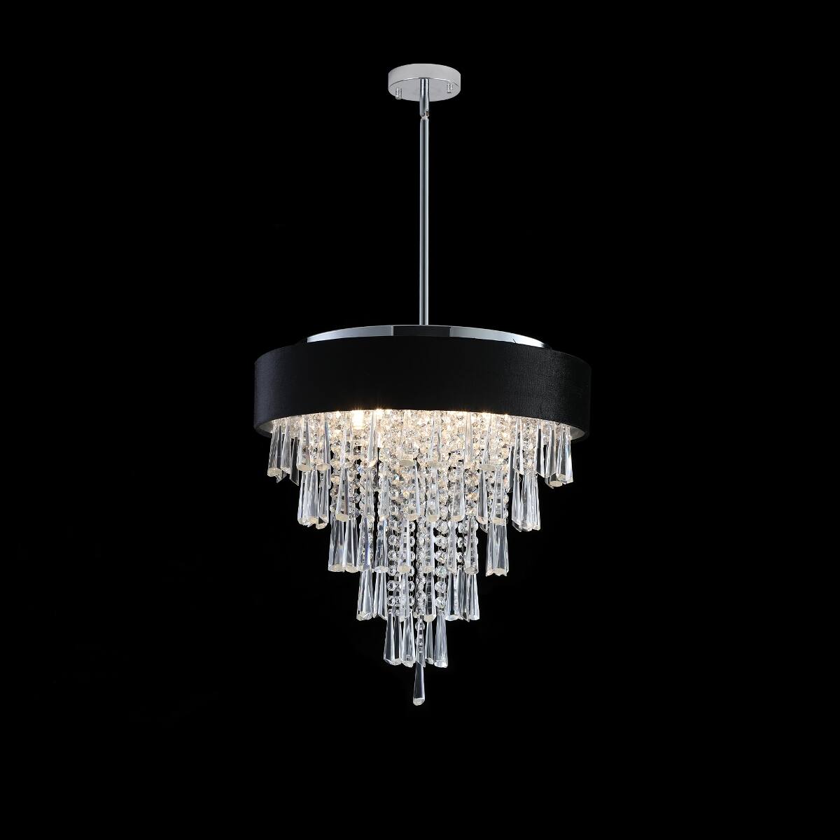 Alt View 3. Loheer - Loheer 18-Inch Modern Crystal Chandelier with Black Velvet Shade, Adjustable Height, Eight-Light G9 Fixture.