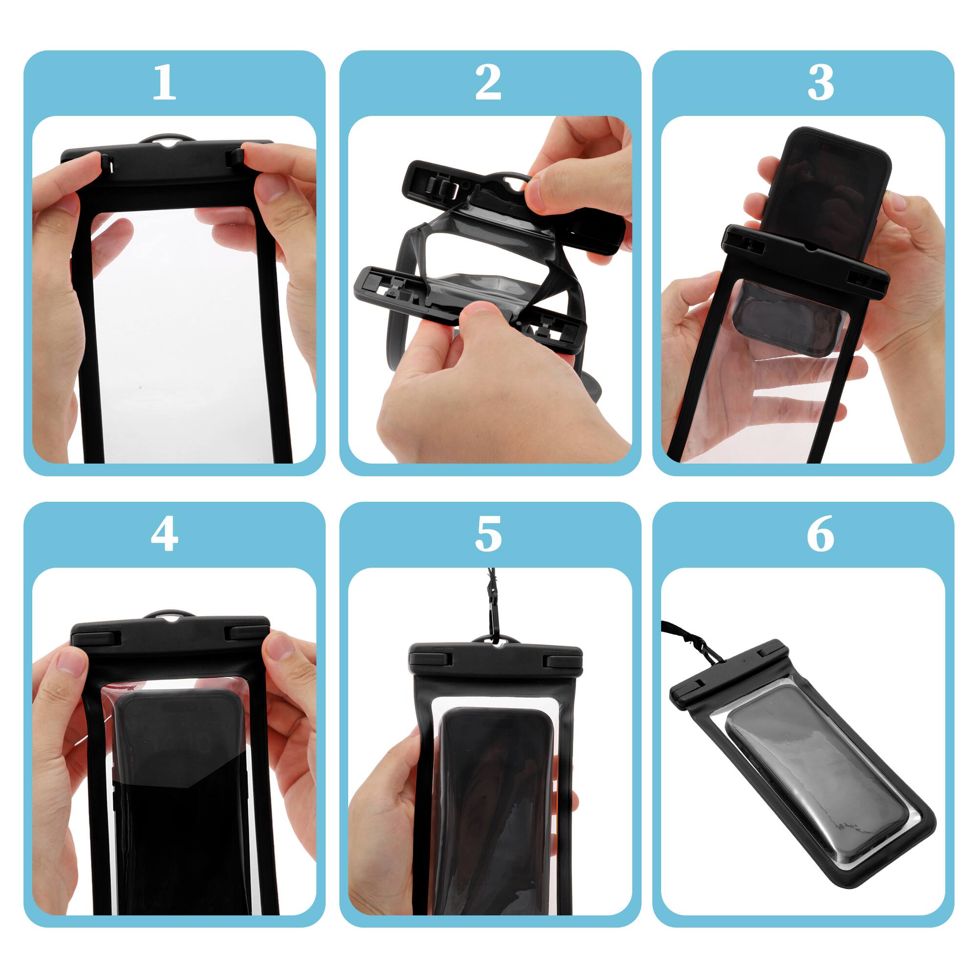 Alt View 4. Unique Bargains - 2 Pcs Mobile Waterproof Bag Universal Waterproof Case Compatible for Phone 4.53"x8.27" - Black.