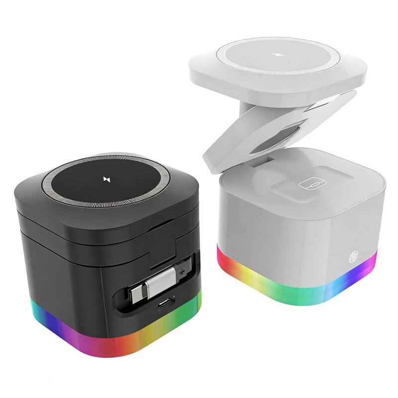 Alt View 2. RISOKEYS - Power Adapter - 15W Magnetic 3-in-1 Wireless Charging Stand - Foldable Wireless Charger with Multi-Function - White.