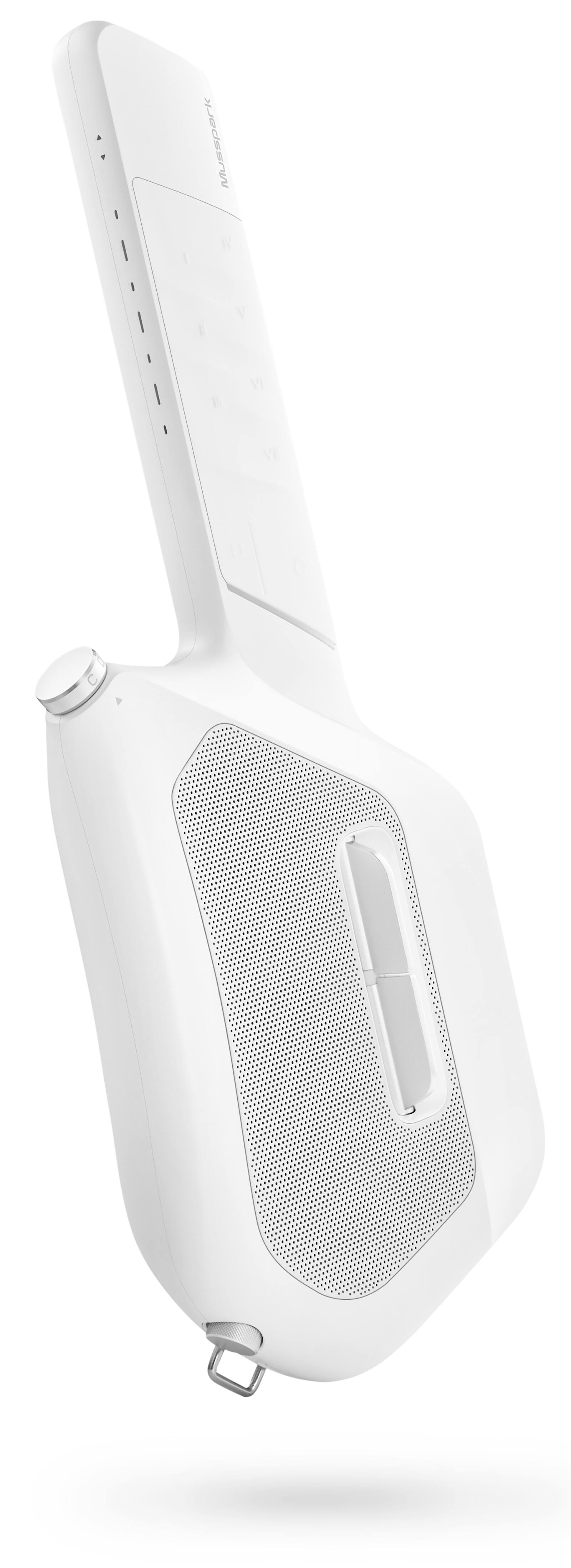 Angle. Musspark - S1 Mini AI Smart Guitar - Stringless Portable Music Creator with App Interactive Chord Sheets, Drum Machine, Bassline - White.