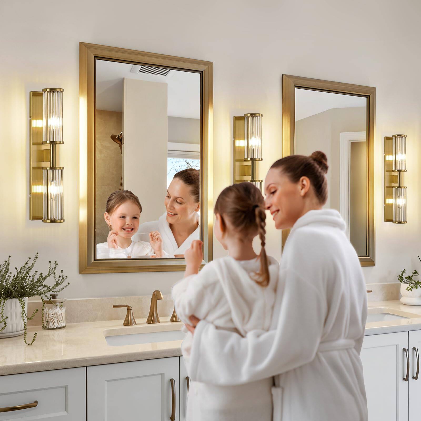 Left. HM 1810 - Modern Vanity Wall Lamp In Brushed Brass Industrial Bathroom Lighting With Glass Rod Shades Adjustable Mirr - Brushed Brass 20 Inch.