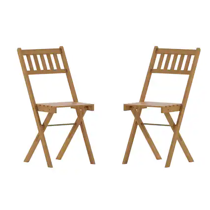 Front. Emma + Oliver - Kass All Natural Weather Resistant Acacia Wood Folding Patio Bistro Chairs with Protective Teak Oil Layer - Natural.