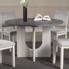 Loheer - Round Dining Table Two-Tone Finish U-Shaped Pedestal Base Seats Four - Gray