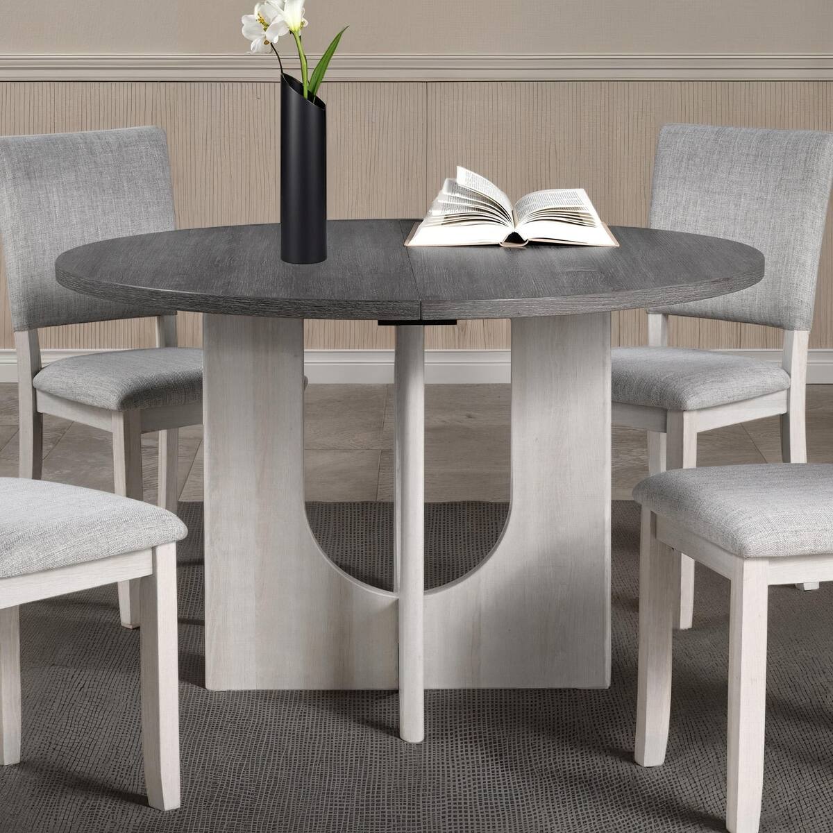 Front. Loheer - Loheer Round Dining Table Gray Two-Tone Finish U-Shaped Pedestal Base Seats Four - Gray.