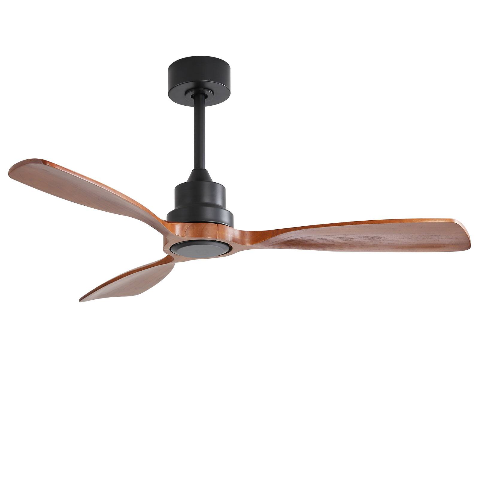 Back. Sofucor - 48'' Wood Ceiling Fans No Light 3 Blades Reversible DC Motor Modern Ceiling Fan With Remote for Bedroom Patios Farmhouse - Black.