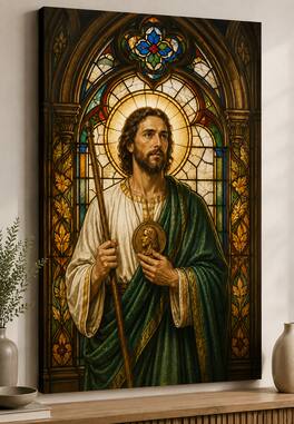 FC Design - Large Saint Jude Stained Glass Wall Art Canvas Print 24x36" Cathedral Window Catholic Fantasy Home Decor - MultiColor