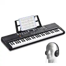 Front. VEVOR - 61 Key Digital Keyboard Piano, 200 Tones 200 Rhythms, Electric Portable Piano Keyboard Kit - Black.