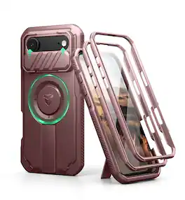 dexnor - iPhone Air Case: Camera Cover & Kickstand & Screen Protector, MagSafe, Rugged Bumper Cases - Maroon Red